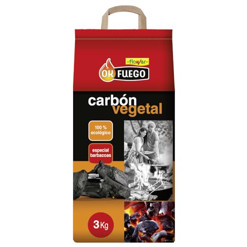 FLOWER - Carbón Vegetal 3kg | Madera Seleccionada para Barbacoa | Combustión...